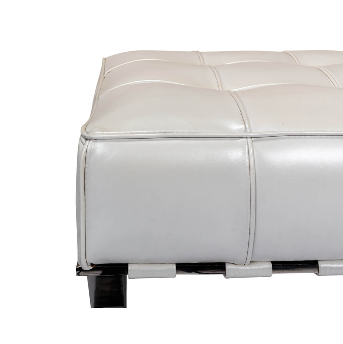 White Mid Century Modern Leather Stool - English Georgian America