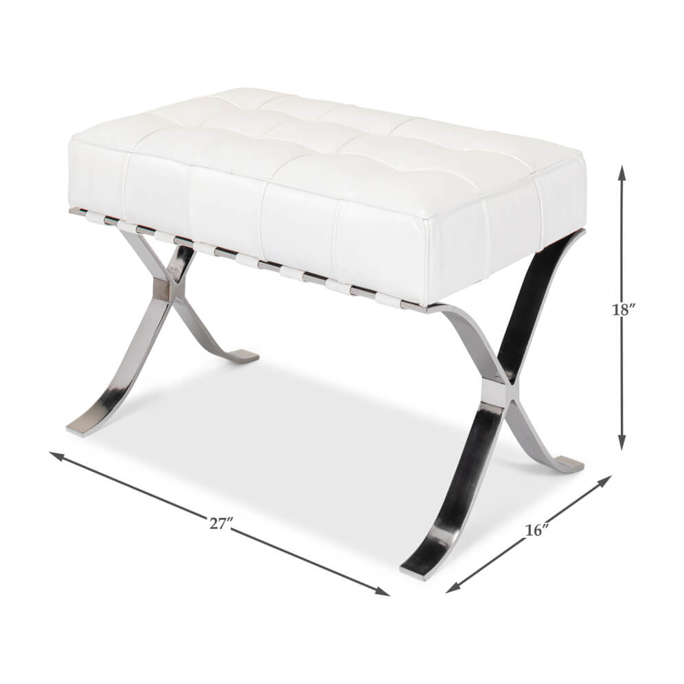 White Mid Century Modern Leather Stool - English Georgian America