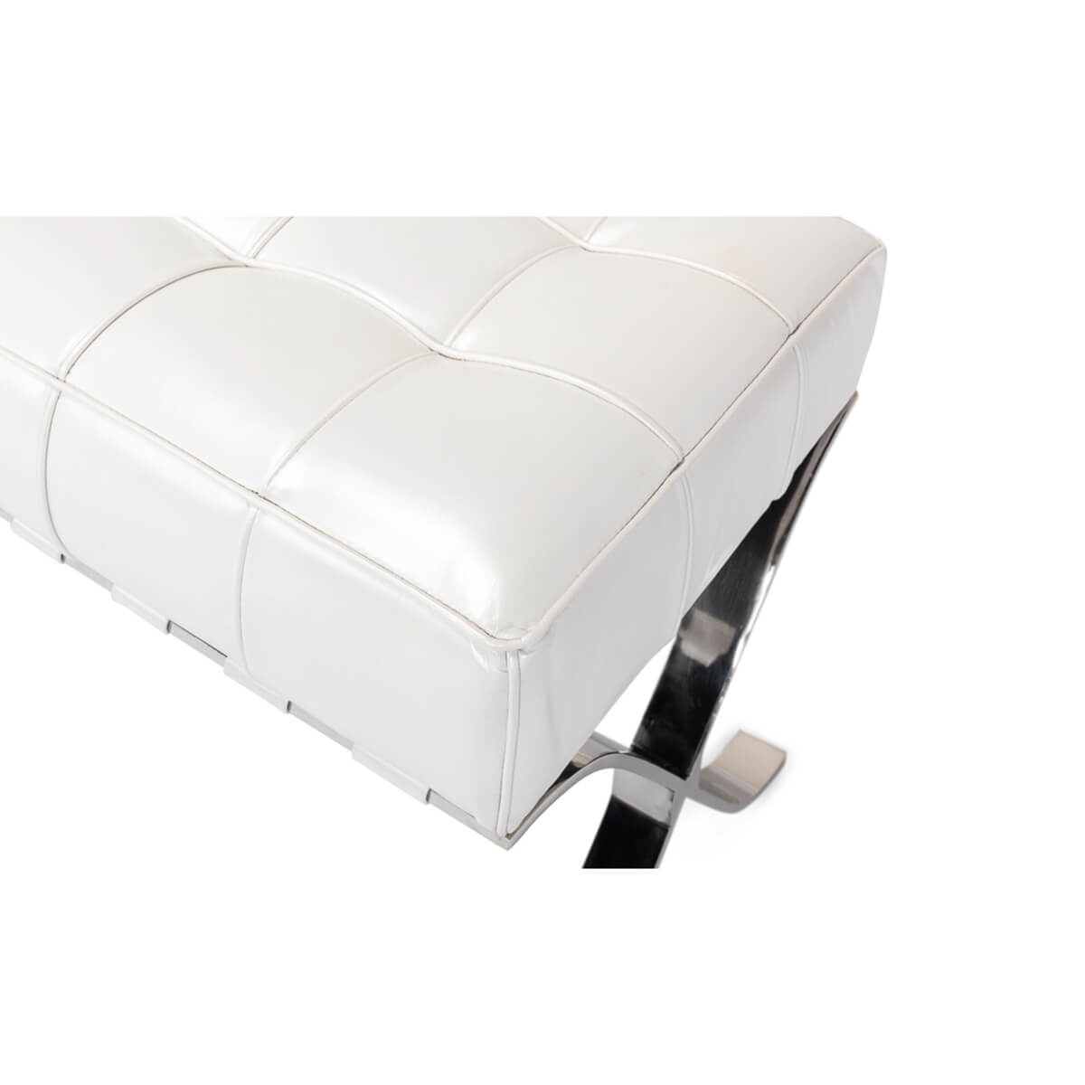 White Mid Century Modern Leather Stool - English Georgian America