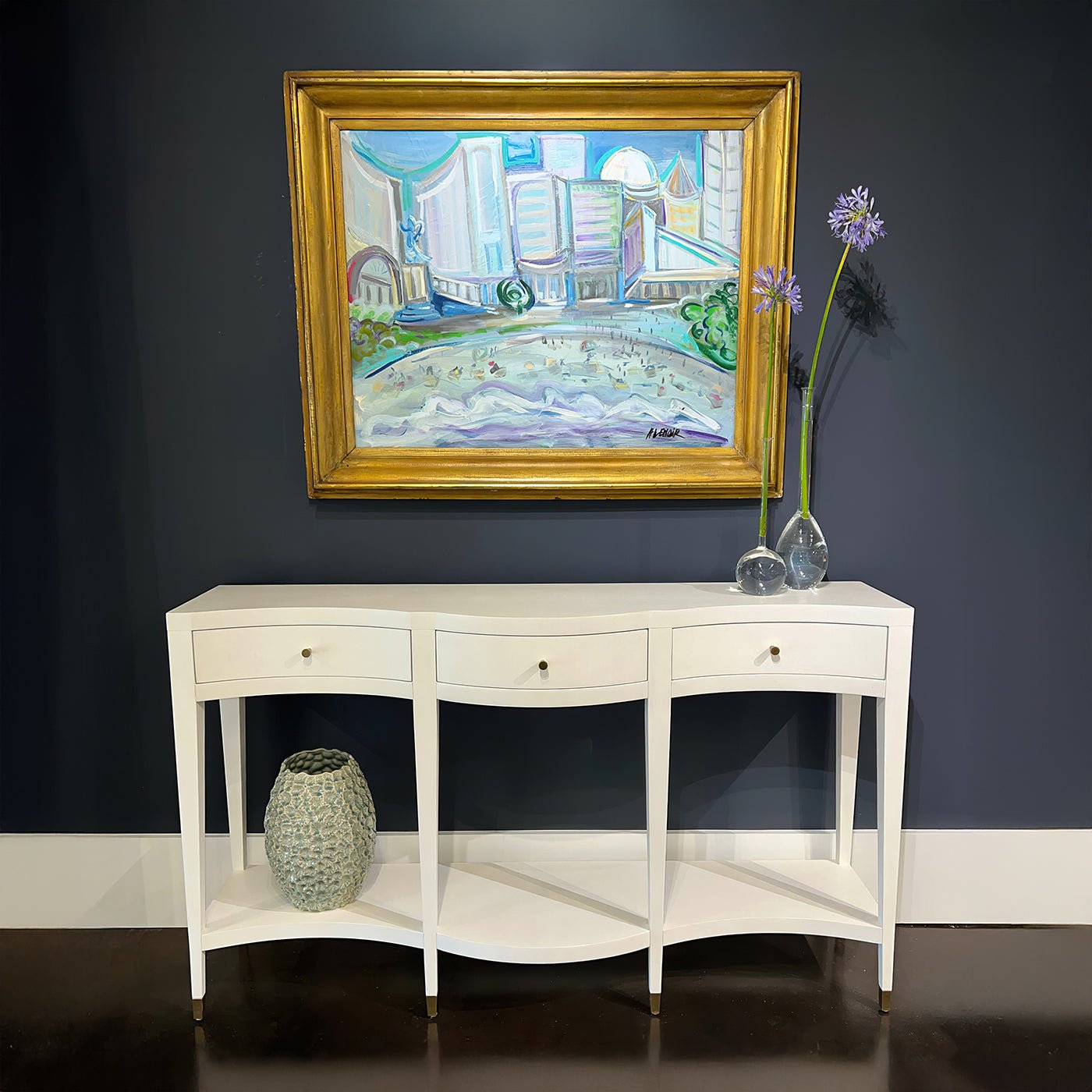 White Painted Curved Console Table - English Georgian America