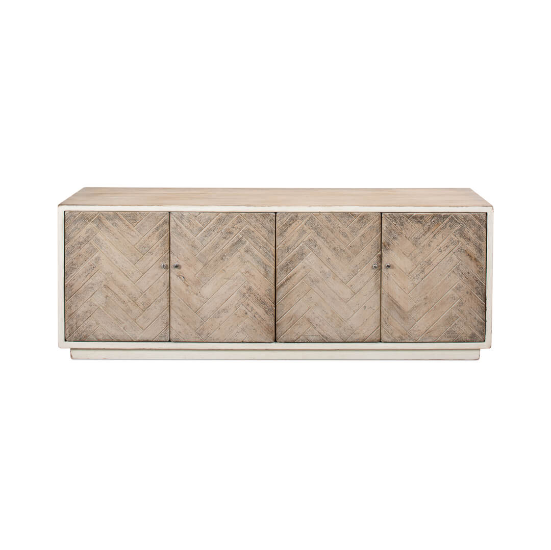 White Rustic Chevron Modern Media Cabinet - English Georgian America