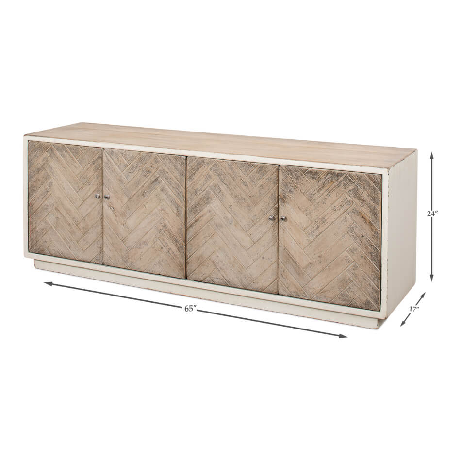 White Rustic Chevron Modern Media Cabinet - English Georgian America