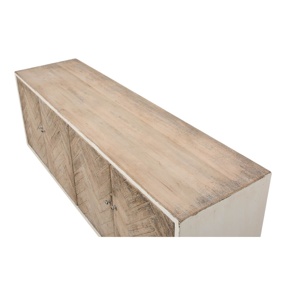 White Rustic Chevron Modern Media Cabinet - English Georgian America