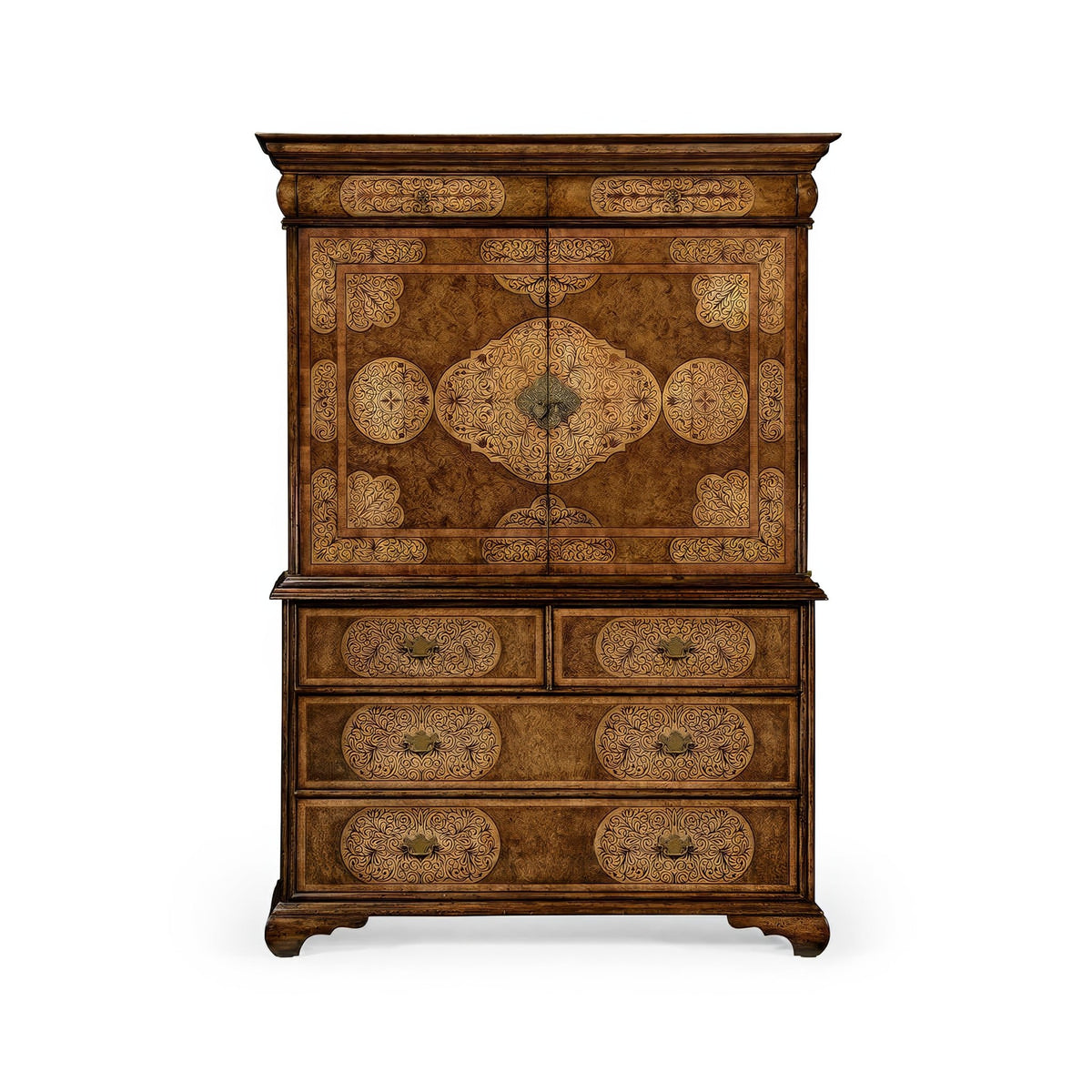 William &amp; Mary Marquetry Cabinet on Chest - English Georgian America