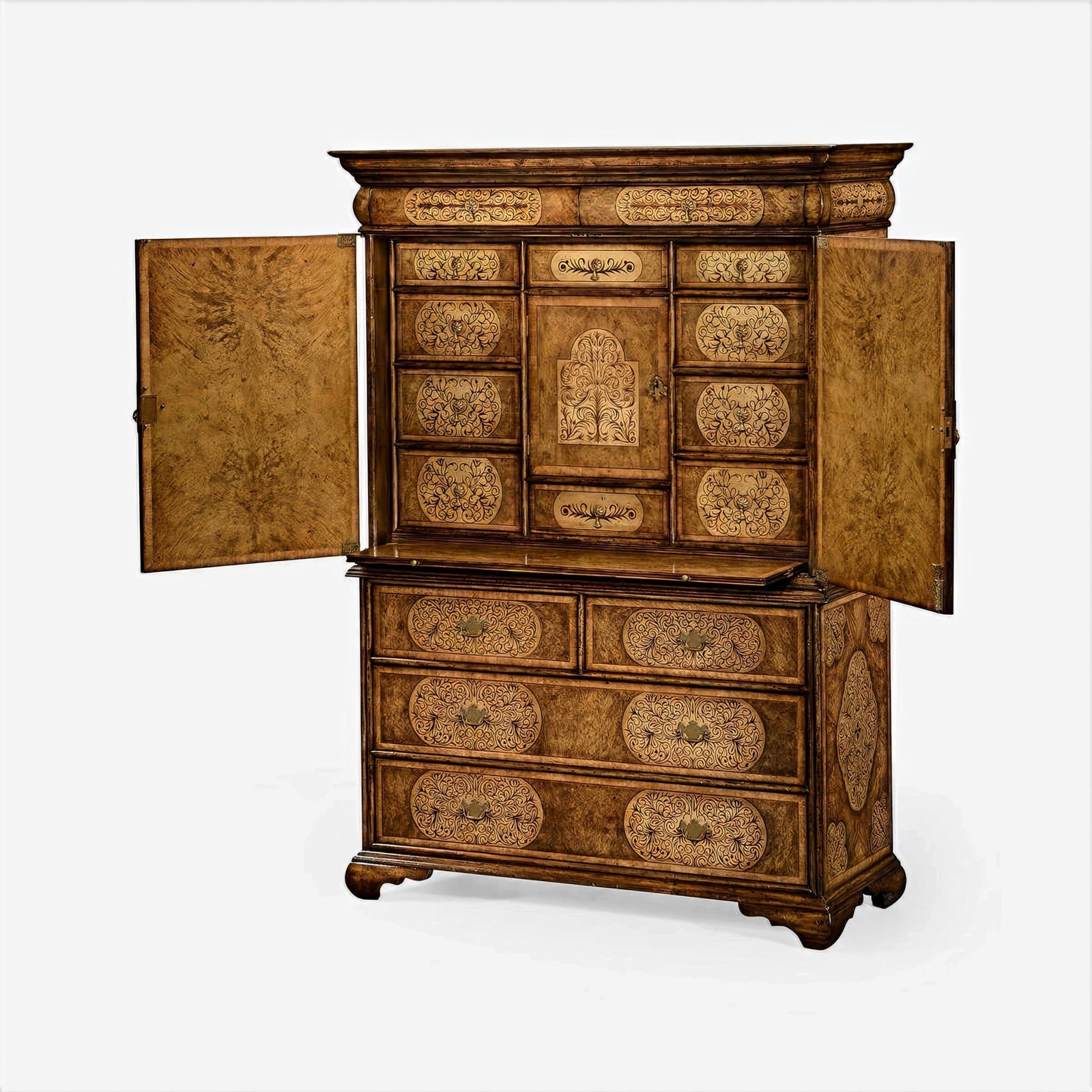 William & Mary Marquetry Cabinet on Chest - English Georgian America