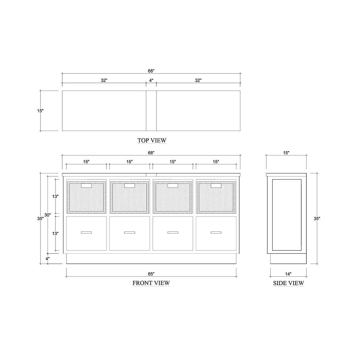 Wooden Storage Cubby with Baskets - English Georgian America