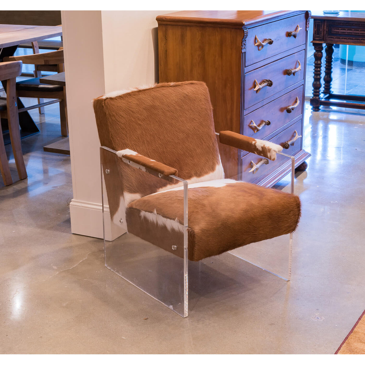Cowhide and Lucite Armchair