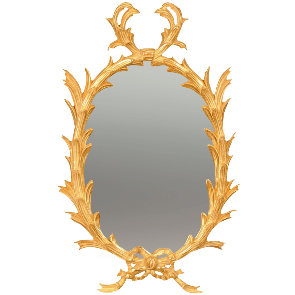 George III Giltwood Oval Mirror - Miniature Palm - English Georgian America