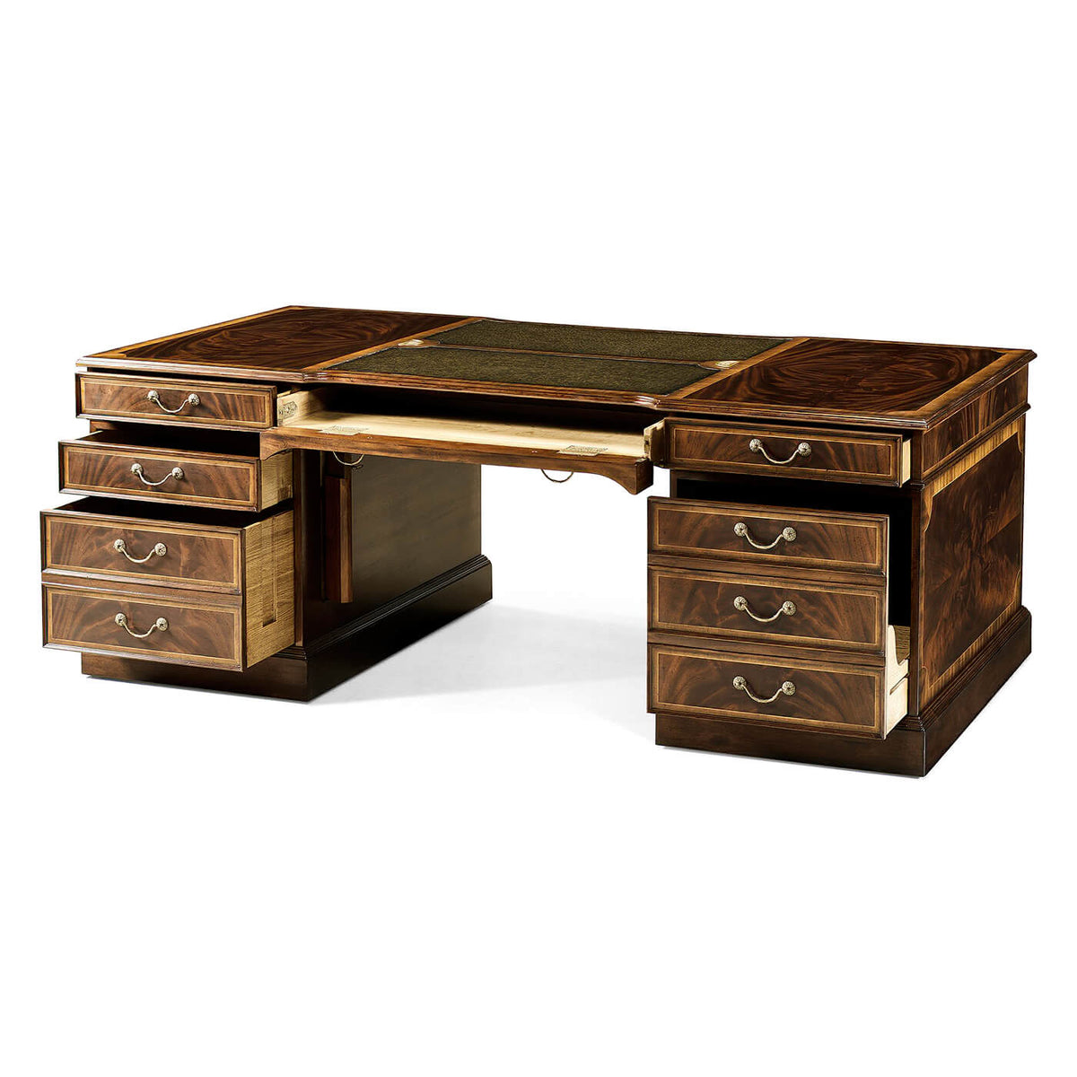 Georgian Style Mahogany Leather Top Partners Desk - English Georgian America