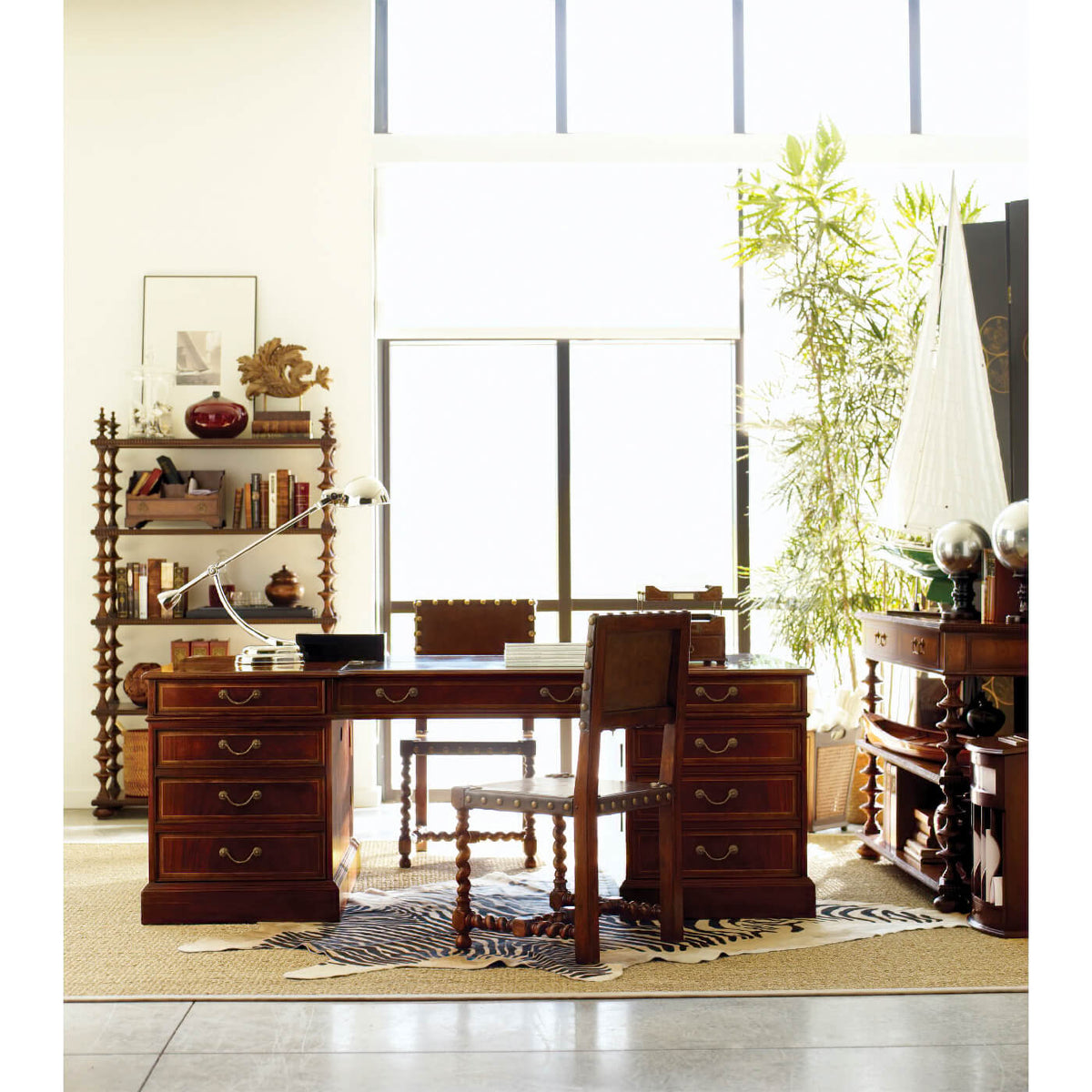 Georgian Style Mahogany Leather Top Partners Desk - English Georgian America