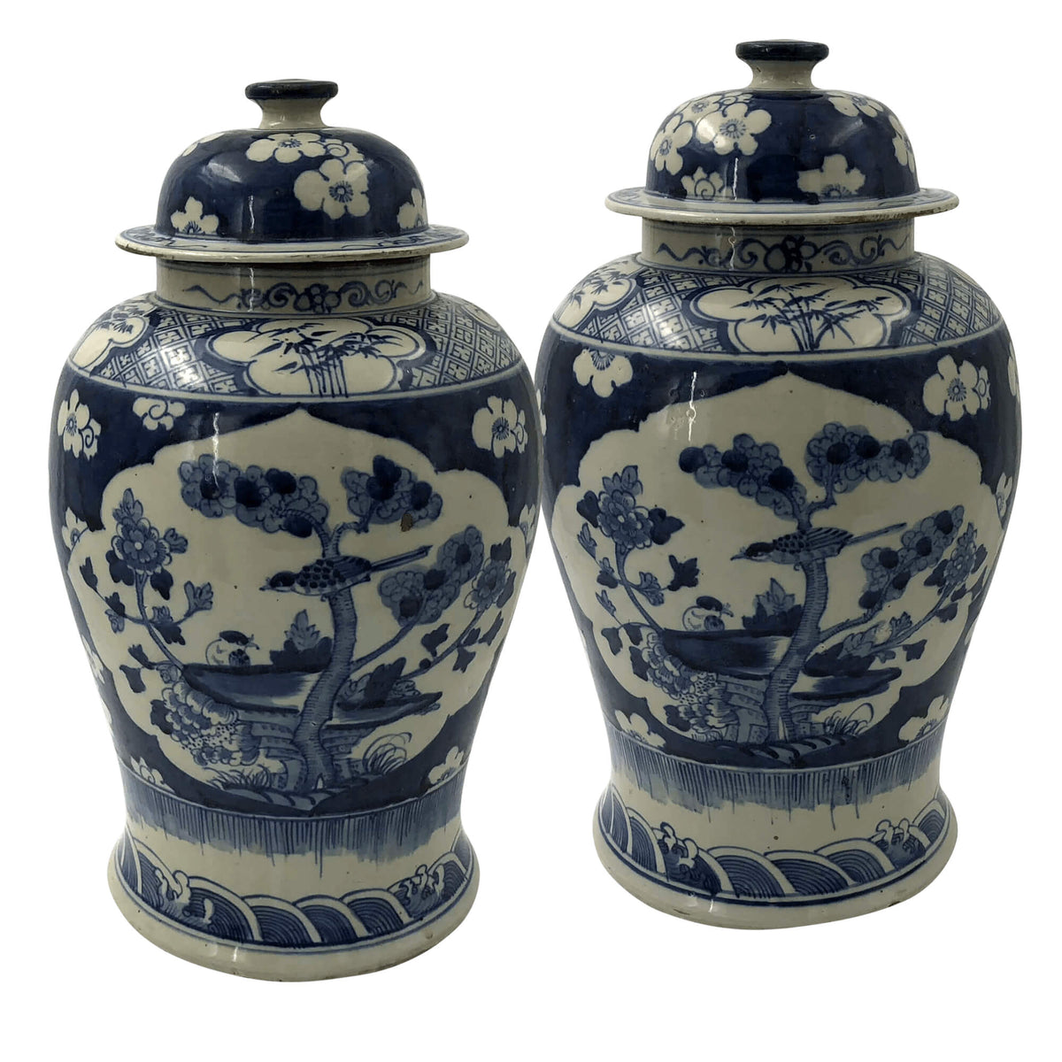 Pair of Chinese Export Blossom Ginger Jars - English Georgian America
