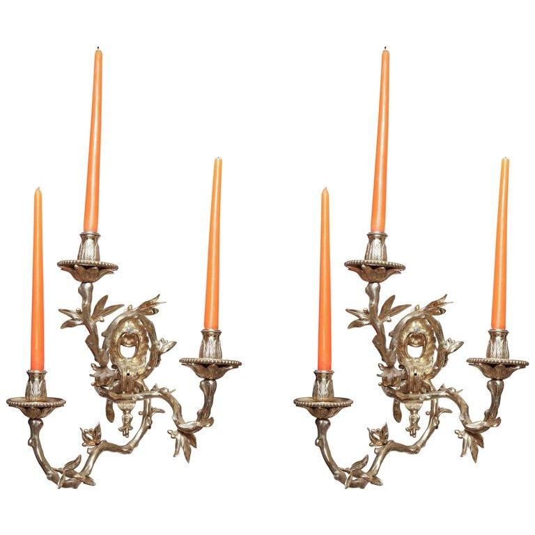 Pair of French Regence Bronze Wall Sconces - English Georgian America