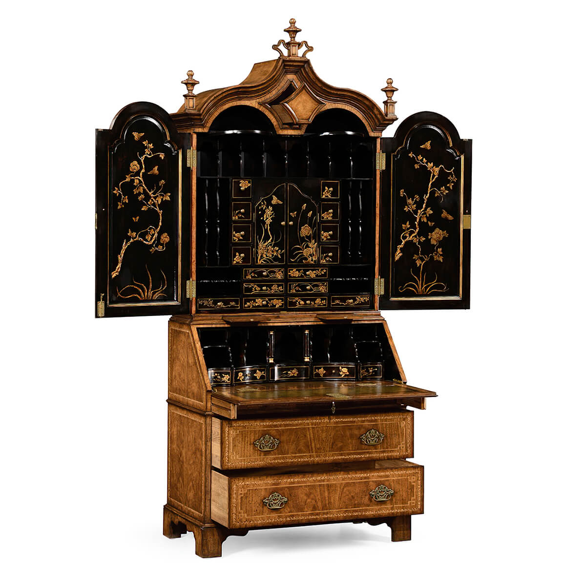 Queen Anne Walnut Secretary with Chinoiserie Decorated Interior - English Georgian America