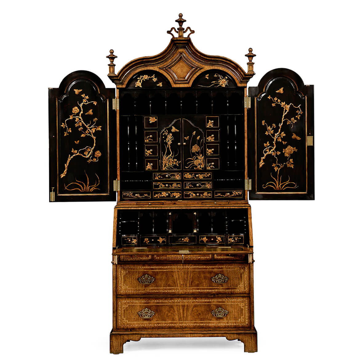 Queen Anne Walnut Secretary with Chinoiserie Decorated Interior - English Georgian America